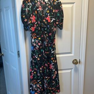 a new day Black Floral Midi Dress with Puff Sleeves
